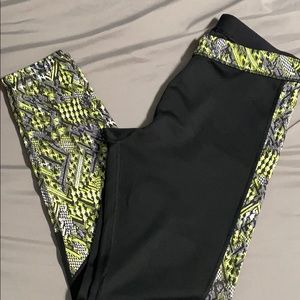 Adidas black leggings/tights w/ green pattern